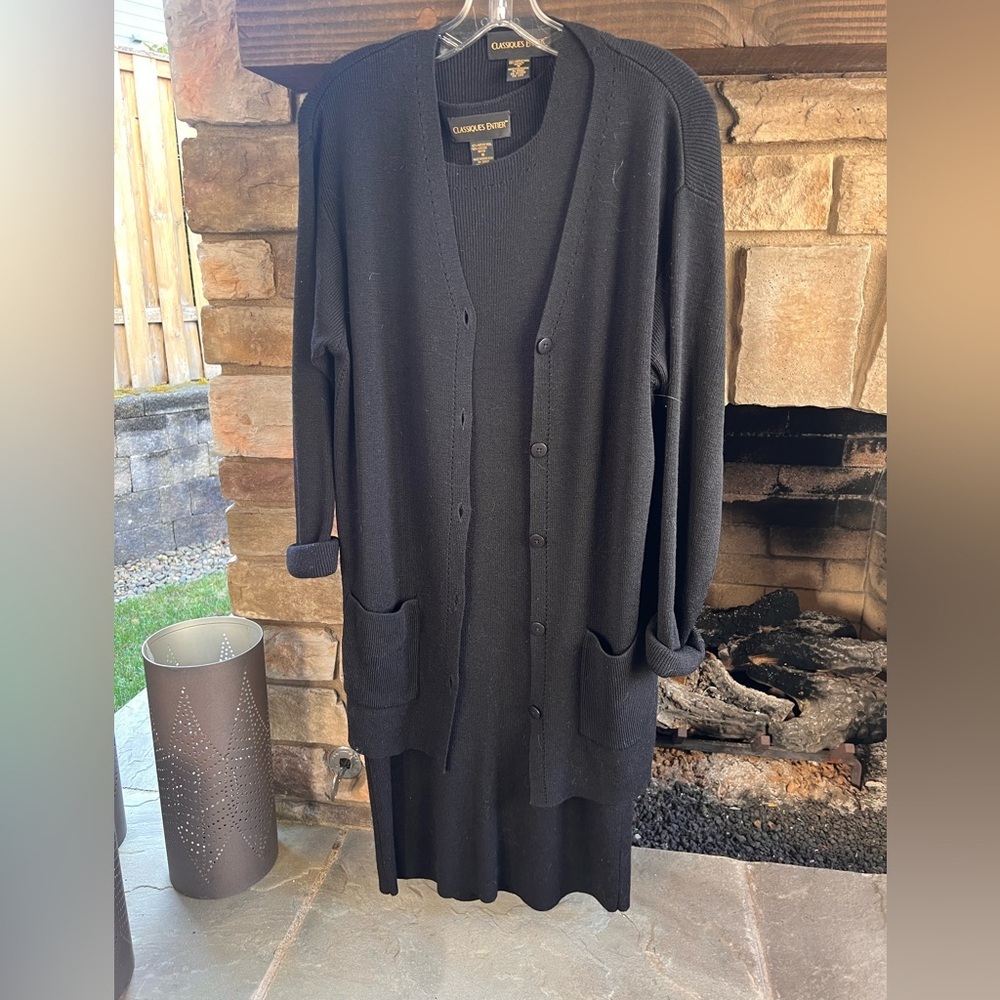 Classiques Entier 2 Piece SET Black Knit Dress-Sweater Combo Merino/Viscose M